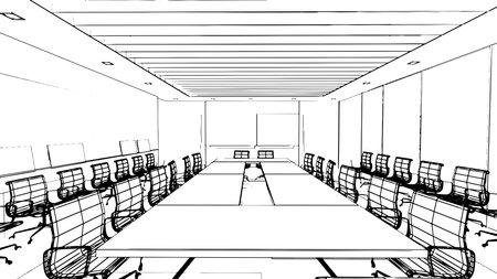 office meeting room line drawing,3d renderingのイラスト素材