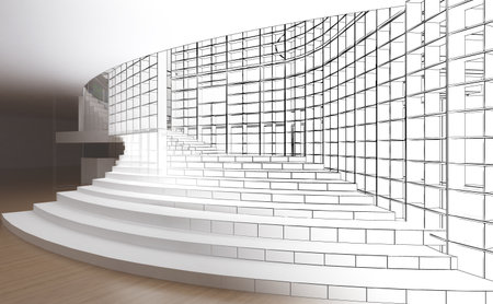 A  bookstore's aisle hall,book store,a combination of line drawings and color.,3d renderingの写真素材