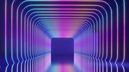 Abstract background technology neon light background,mock up stage for product presentation,3D renderingの写真素材