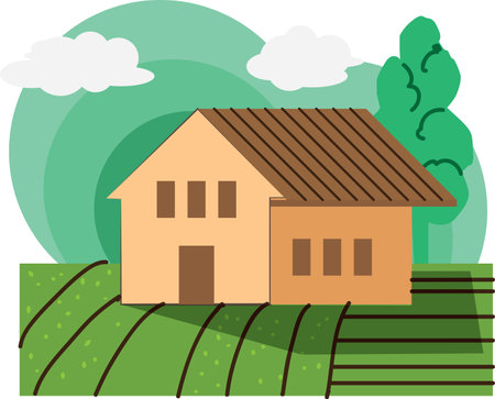 a home and a farm, Agribusiness industry concept, illustrated in flat style using a vector.のイラスト素材