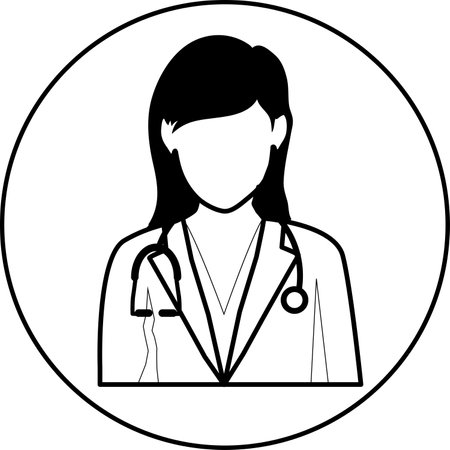 female doctor ,medicinal business concepts, a line-art emblem, and flat design.のイラスト素材