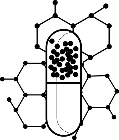medicine capsules ,medicinal business concepts, a line-art emblem, and flat design.のイラスト素材