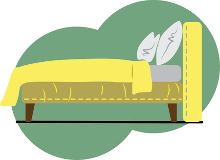 yellow bed, business concepts for the construction sector, shown in flat vector design.のイラスト素材