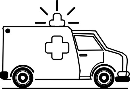 ambulance picking up patients ,medicinal business concepts, a line-art emblem, and flat design.のイラスト素材