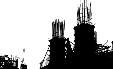 building construction site silhouette large steel columnsのイラスト素材