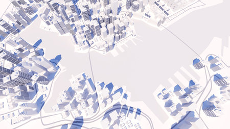 High-rise building in the city's business district Roads and rivers exist. ,Office buildings and...