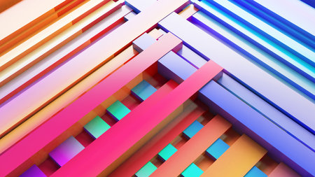 Abstract background, colorful mix of colors in geometric shapes, concept of competition between two sides, 3d rendering.の写真素材