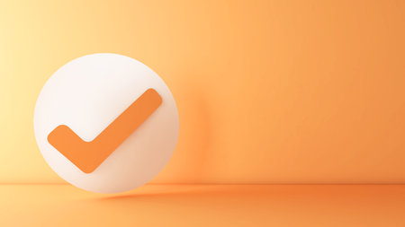 a orange check mark against a yellow background indicating success ,3d renderingの写真素材