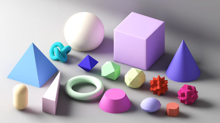 Abstract illustration of geometric shapes in various designs ,3d renderingの写真素材