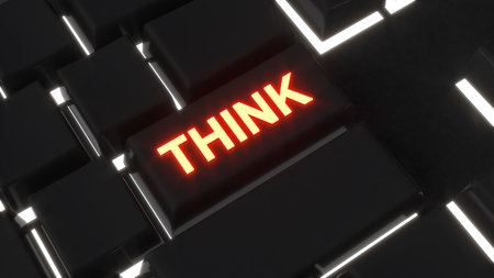 Think,Begin taking steps toward your objective by taking action.,press start button,3d rendering