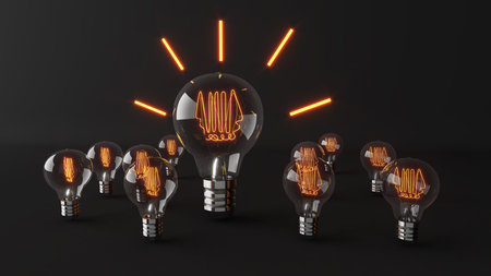 The concept of visualization brings wisdom and creativity,creative thinking images on a black background,3D renderingの写真素材