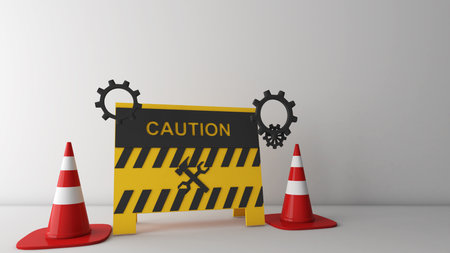 traffic cones arranged on a white background , travel traffic alerts ,3d renderingの写真素材