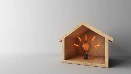 A wise epiphany and a wooden model home. ,seeking an address ,obtaining information and making life decisions ,3d renderingの写真素材