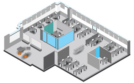 Isometric view of a office area,reception and meeting roomのイラスト素材