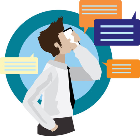 Businesspeople use mobile phones to connect with each other to discuss business news, business discussions, trade agreements, and more.のイラスト素材