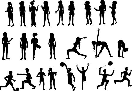 Shadow people in various gestures,vector silhouettes of men and a womenのイラスト素材