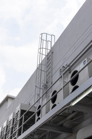 Picture of a steel frame to support the Condensing unit.,Air conditioning work,Their main function is to condense refrigerant.の写真素材