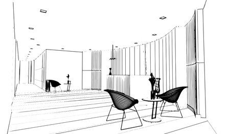 line drawing of a customer service desk,office space,3d renderingのイラスト素材