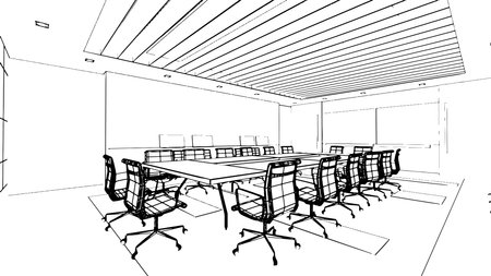 office meeting room line drawing,3d renderingのイラスト素材