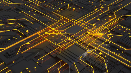 Abstract technology background,data transmission sci-fi concept,Nanotechnology chip structure, sci-fi future, 3D renderingの写真素材