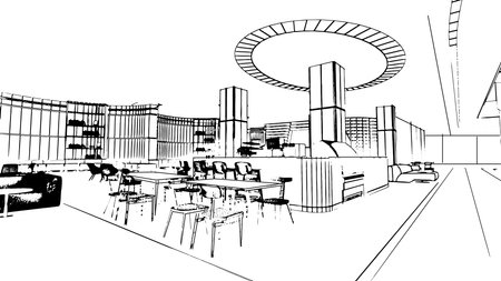 line drawing of the area of the department store hall, the food store section,3d renderingのイラスト素材