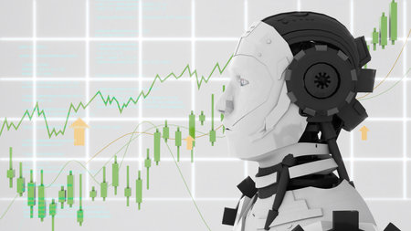 Humans use AI in investment work. Find returns from the stock marketUsing artificial intelligence in stock trading to create profits.,3d renderingの写真素材