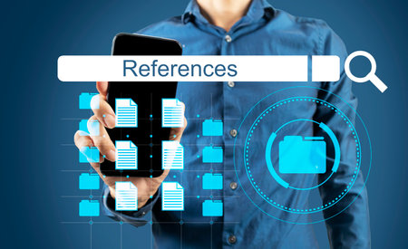 References are used to find information to confirm issues raised.,Doing business requires references.の写真素材