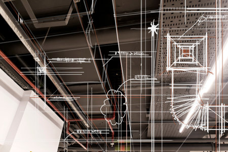 Working on construction drawings and indoor air conditioning systems