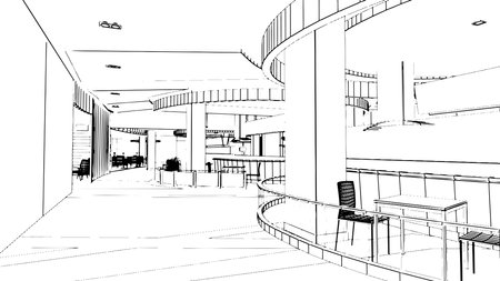 line drawing of the area of the department store hall, the food store section,3d renderingのイラスト素材
