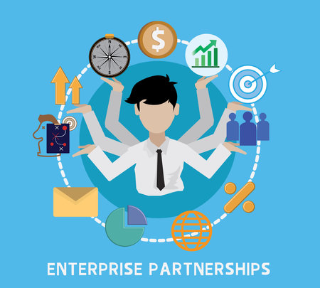 enterprise partnerships ,corporate cooperation Management and administration to ensure cooperation of systems in the organizationのイラスト素材