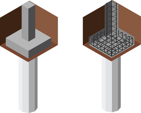 house and the structure of the building , Pile supports for loads and the installation of reinforced concrete foundations ,3d renderingのイラスト素材