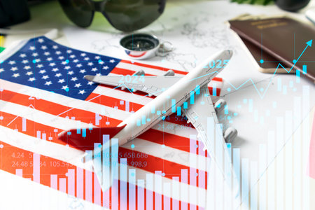 Travel for business and pleasure. ,The rise in domestic and international travel, as well as airlines. ,The American air transport industryの写真素材