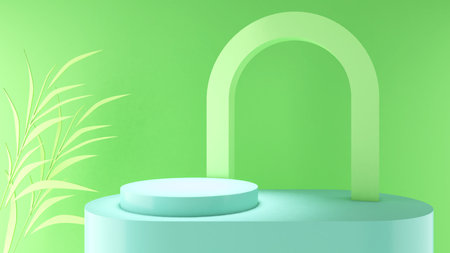 green mock up to place product samples. on a pastel light green background,3d rendering