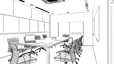 office meeting room line drawing,3d renderingのイラスト素材