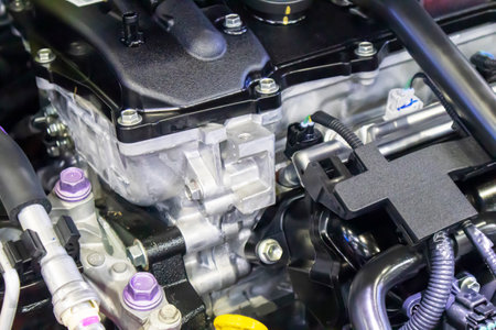 focused on the automotive industry within the contemporary new automobile engine room, machine...