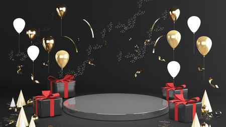Black Friday on a black background and a  gift box celebration of the festival,3d renderingの写真素材