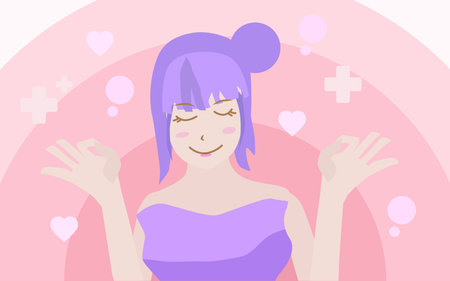 Positive and creative thinking, open-mindedness and acceptance of good ideas, meditation in a clear and happy mindのイラスト素材