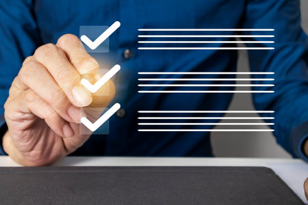 Condition checking concept ,Businessman checks business terms, checklist of trade items and...