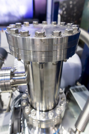 Steel parts of machinery are used in manufacturing or scientific industries.の写真素材