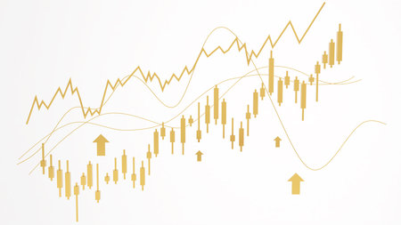 gold coin and gold arrow uptrend on white background, 3d renderingの写真素材