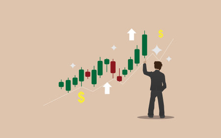 Confidence in the economy Stock market is up and the economy is doing well making good profits for companies, Businessmen are confident in their businessのイラスト素材