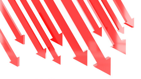 Red arrow forward on white background. Poor performance.,3d renderingの写真素材