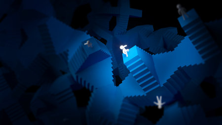 Decision making options, problem solving, confronting choices and finding solutions in a mental maze. ,3d renderingの写真素材