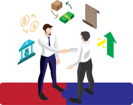 Business trips together, business partnership agreements for the company's goalsのイラスト素材