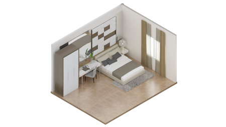Isometric view of a bedroom,residential area, 3d rendering.