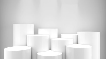 White circle podium mockup and white background put podium mockup in media event. ,3d renderingの写真素材