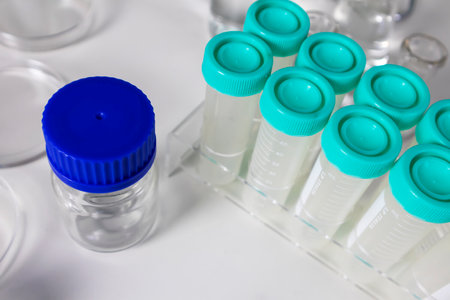 Bottles used in drug and chemical development, scientific and medical research, and scientific and medical experimentsの写真素材