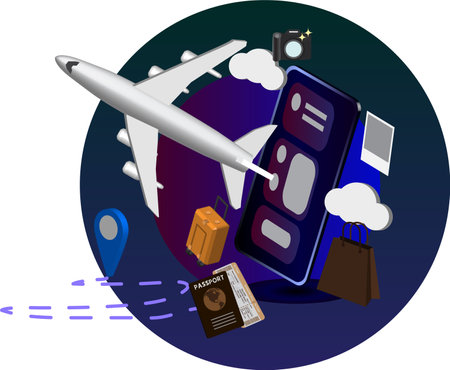 Airline travel, reaching destinations for business and leisure, Airline business and intercontinental travelのイラスト素材