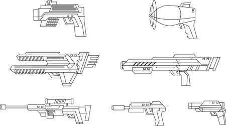 Fantasy Space High-Tech Weapons Line Art Setのイラスト素材