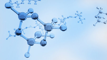 Background image simulating molecular structure and chemical substances in science and biochemistry knowledge, 3D rendering.の写真素材